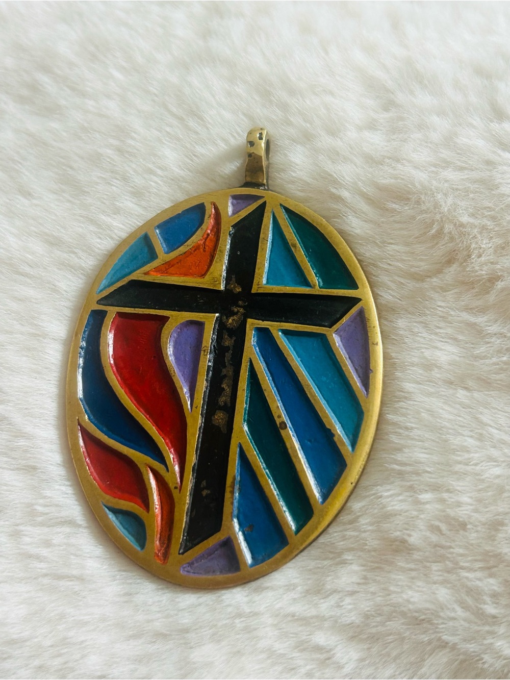 Vintage Multicolor Enamel Cross Pendant - by Terra Sancta Guild